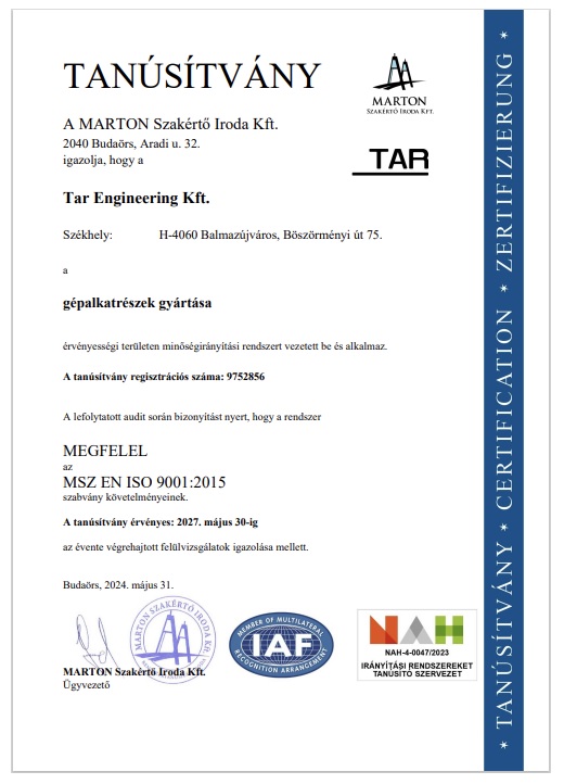 ISO 9001 tanúsítvány